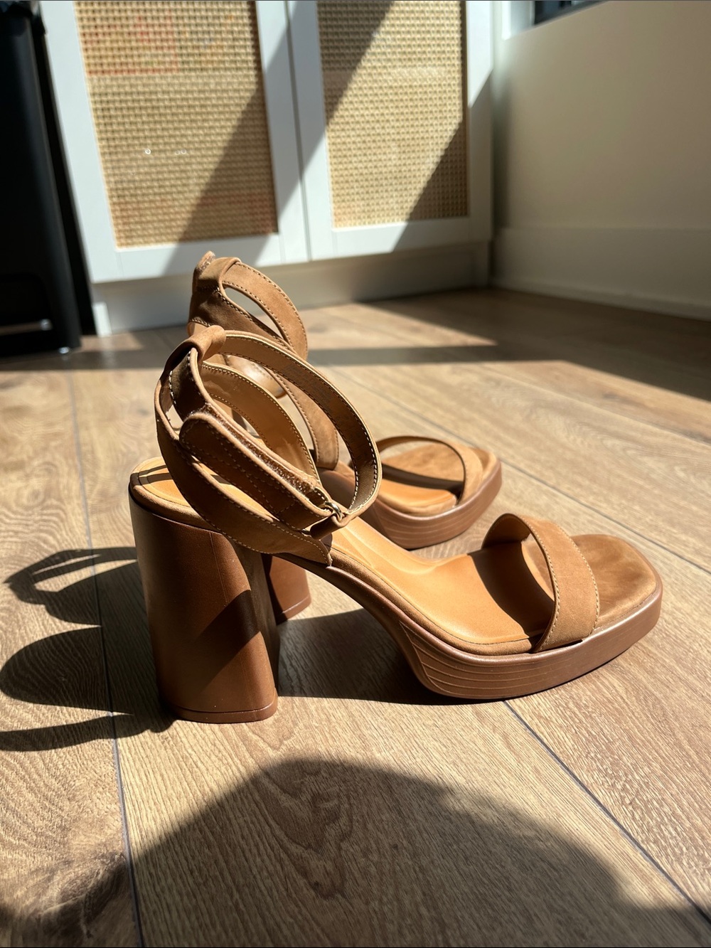 Women’s Tan Suede Ankle-Strap Sandals with Heels - Picture 3 of 7